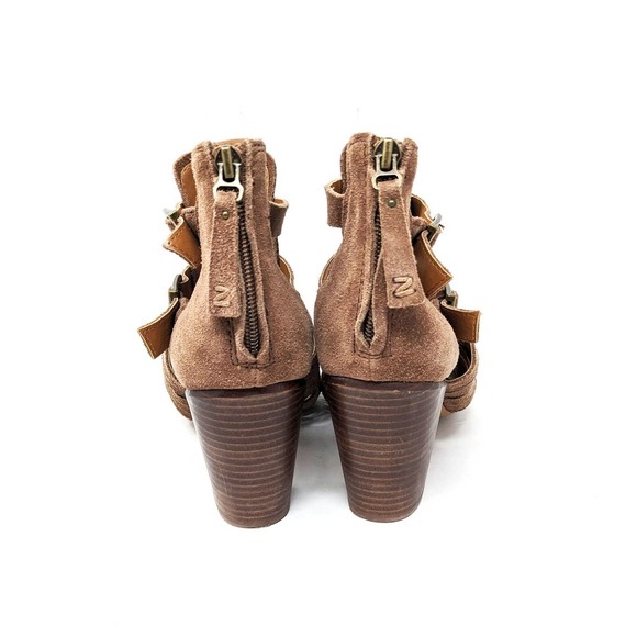 Zodiac Womens 10 Cassie Leather Sandals Brown Tan Woven Open Toe Block Heel Zip - Picture 6 of 9